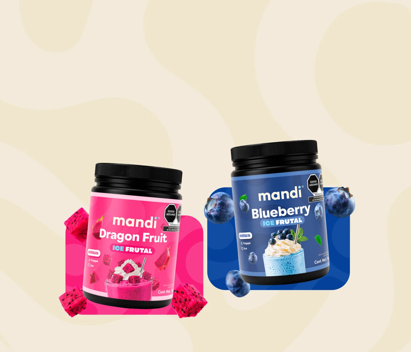 Botes de polvo Mandi Ice Frutal sabor Dragon Fruit y Blueberry